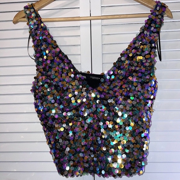 ZARA ✨ Sequin colorful sparkle tank party ready cocktail party crop top - Picture 6 of 8